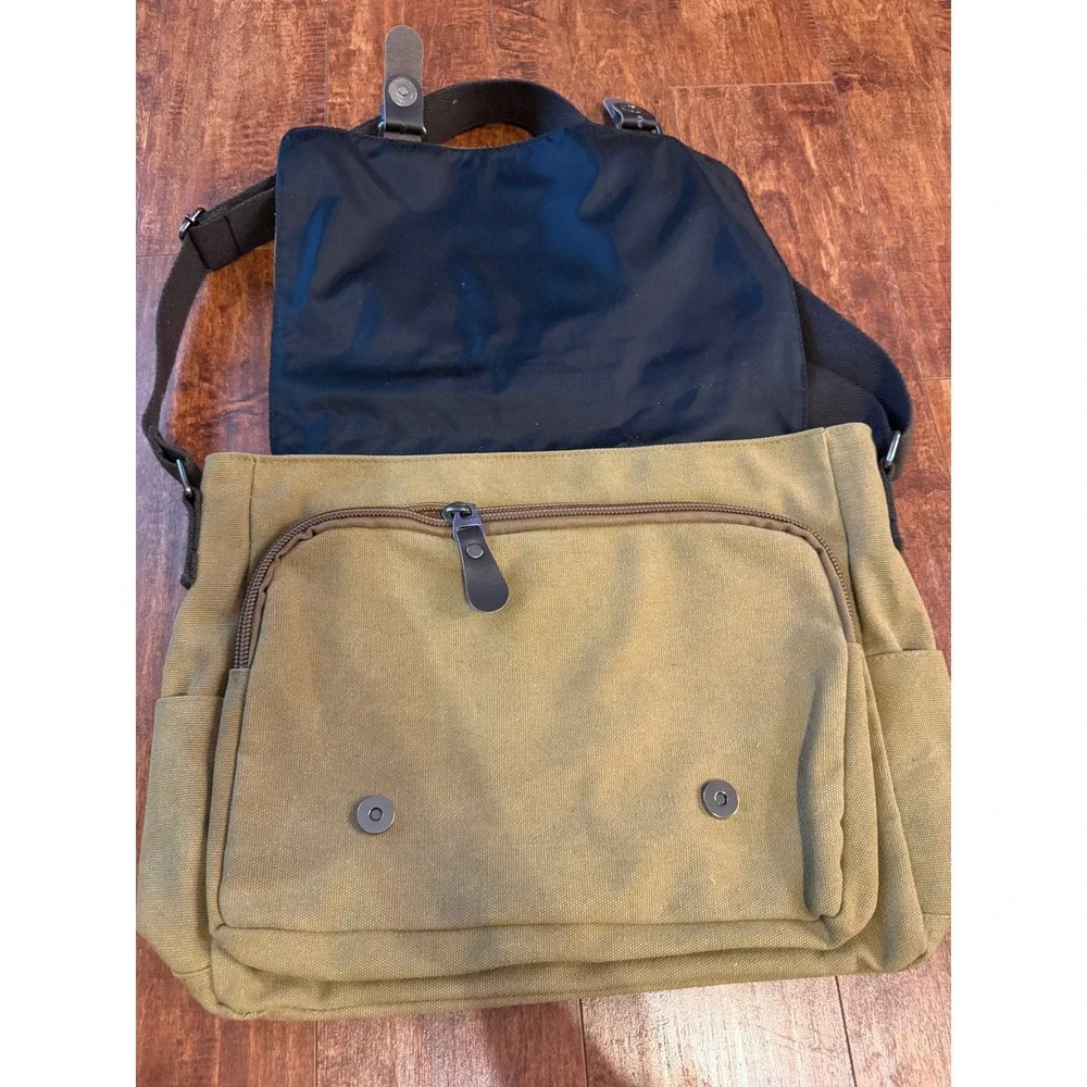Khaki Tan Canvas Messenger Bag Laptop Satchel Shoulder Crossbody Travel Bag
